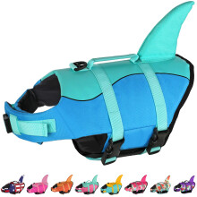 Colete salva-vidas para ces Dogcheer Colete salva-vidas para ces de tubaro bonito para natao em barco com flutuabilidade superior e ala de