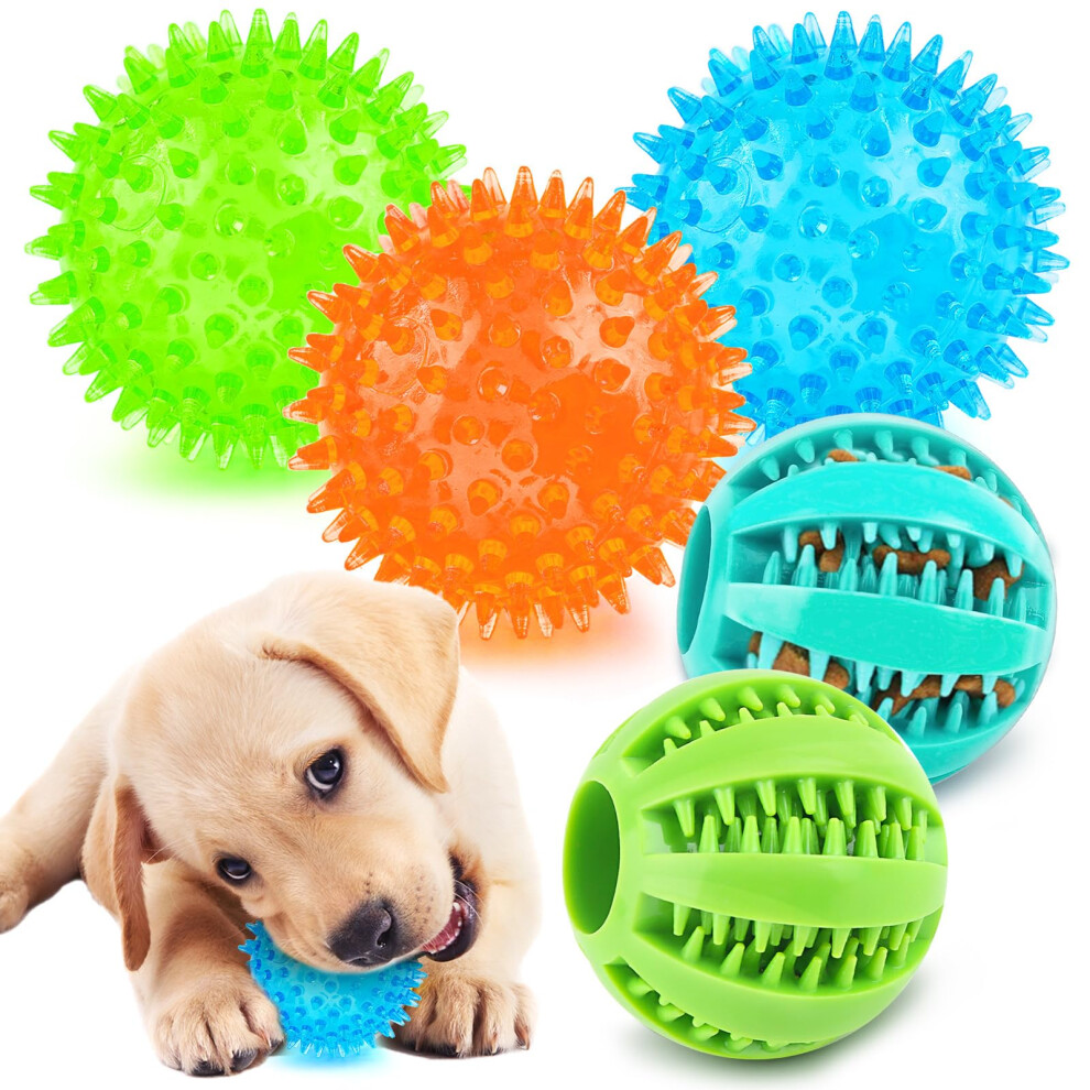 PUPTILY Interactive Dog Toys - 2.5' Squeaky Teething Chew Balls for Small Dogs Clean Teeth & Training (5Pcs)