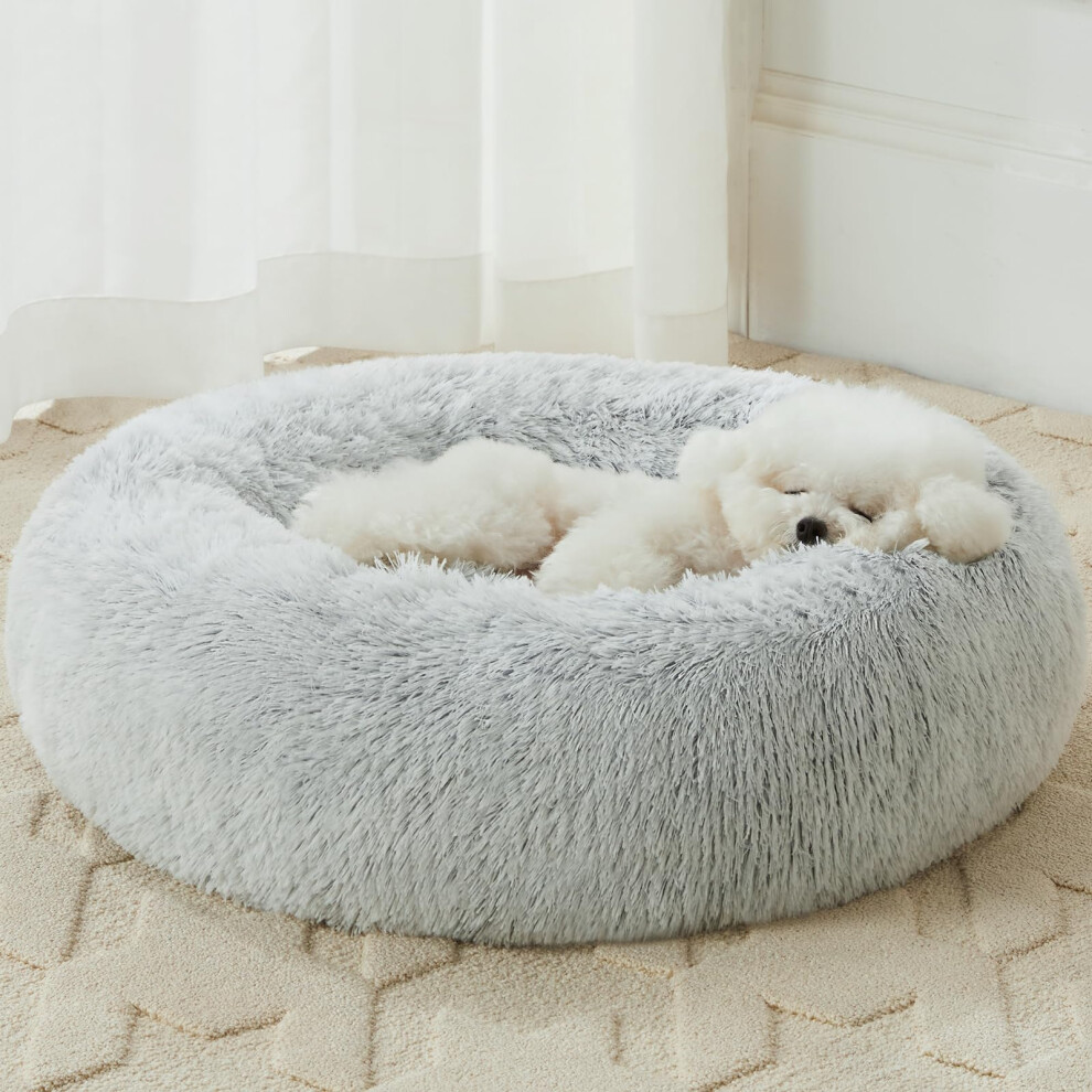 WNPETHOME Calming Dog Bed Cat Bed Donut Faux Fur Pet Bed Self-Warming Donut Cuddler Comfortable Round Plush Dog Beds