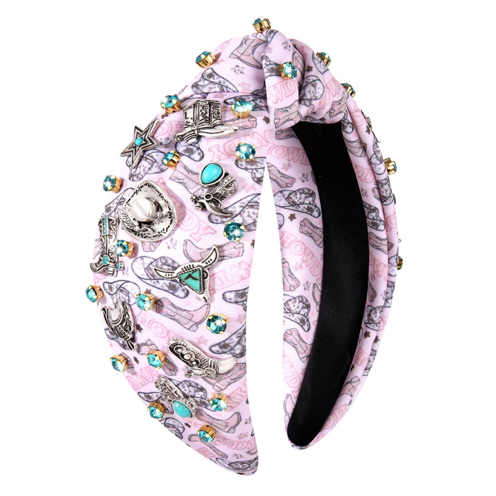 Moloch Unisex Western Cowgirl Headband For Women - Cowboy Boot Hat Stars Crystal Jeweled Top Knot Hairband - Country Concert Hair Accessories Bachelorette Ou