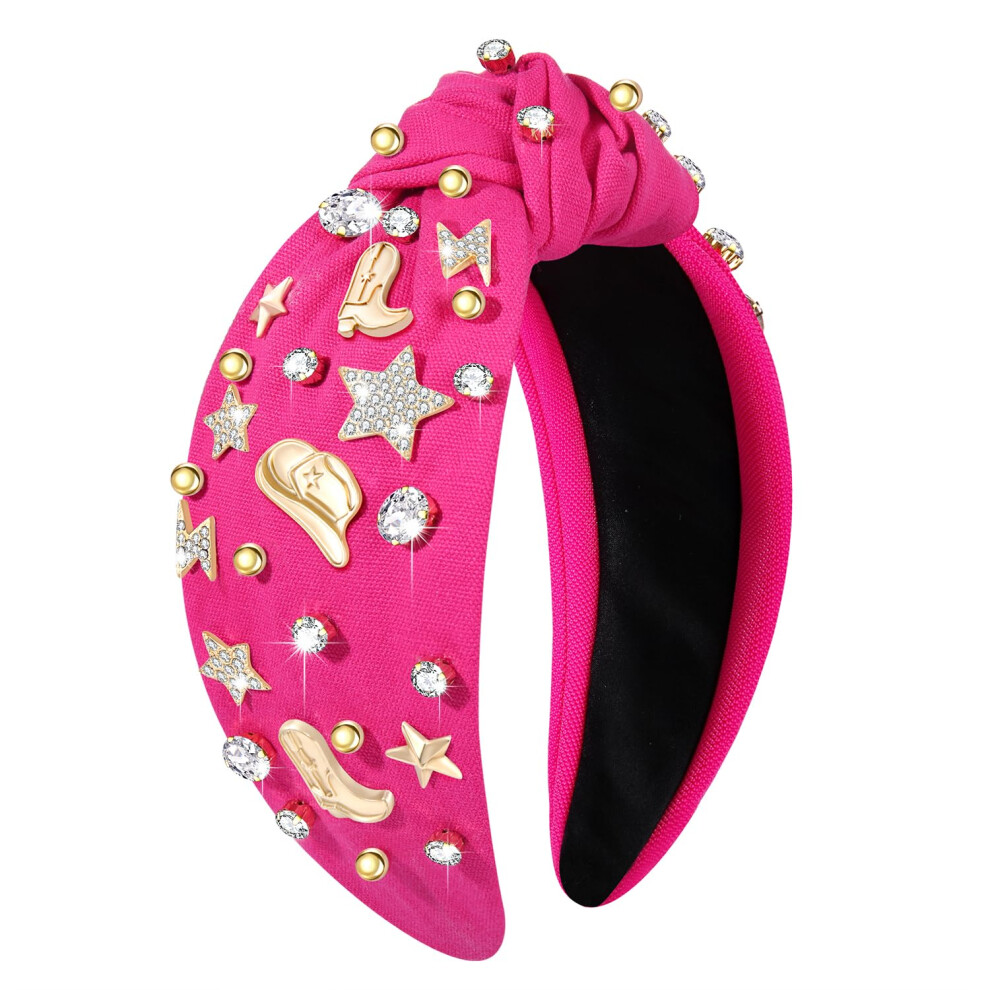 Moloch Unisex Western Headband Cowgirl Headband For Women Cowboy Boot Hat Stars Knotted Headband Crystal Jeweled Top Knot Hairband Western Country Concert Ha