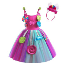 Dressy Daisy Toddler Girls Candy Costume Fancy Dress Rainbow Nederdel til Carnival Halloween F?dselsdagsfest med pandeb?nd St?rrelse 3T til 4T Li