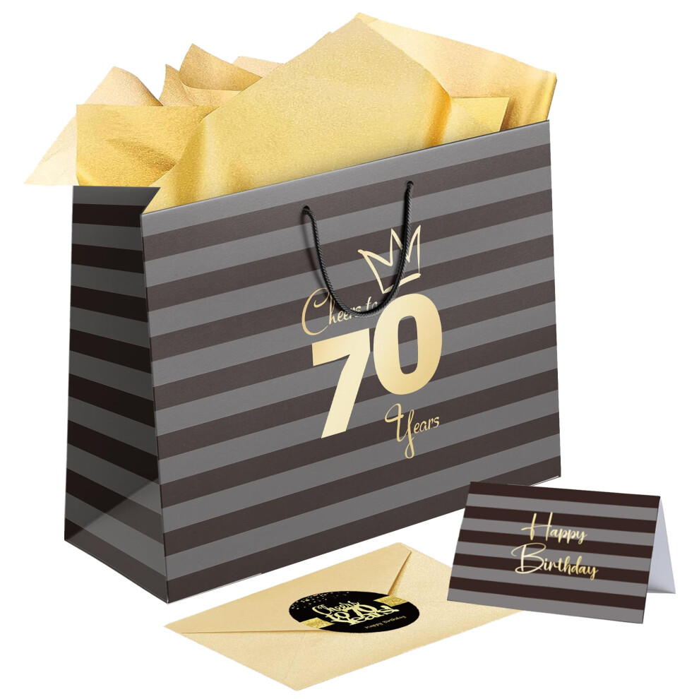 Sumerk 1 Stck 13 Zoll Groe Geschenktte Mit Kartenaufklebern Und Seidenpapier, Tasche Zum 70. Geburtstag Fr Frauen Und Mnner, Geschenktte H-image