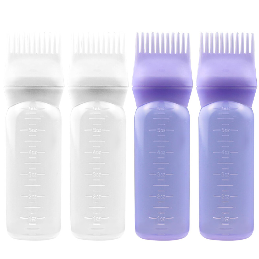 Elane 4 Pack Hair Oiler Comb Bottle Root Comb Applicator Bottle For Hair Oil Scalp Hair Oiling Applicator(2Purple+2White)
