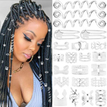 Vaikby 103PCS Silver Hair Jewelry for Braids Accessories Hair Cuffs & Rings Loc Jewelry for Black Women Metal Silver Hair Accessories Braid D