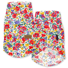 Parisian Pet Floral Pattern Cotton Shirt - Summer Beach Outfit for Small Dogs - Hook and Loop Closure  Machine Washable - Size S