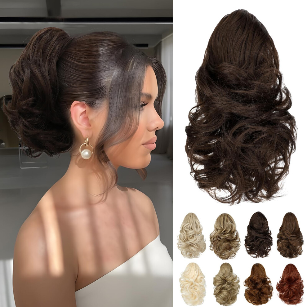 Cephermer Ponytail Extension 10"""" Claw Clip Short Wavy Pony Tails Medium Brown Natural Looking Synthetic Hairpiece For Women