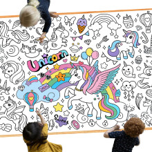 Leezead Giant Unicorn farvel?gningsdug og plakat - Unicorn festbordd?ksel med farvepapir til skoleklasse Familieaktivitet og f?dselsdagsfestartik