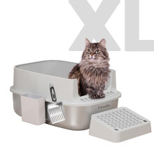 PawsPik Zamknieta kuweta XL ze stali nierdzewnej z wysokimi sciankami Odporna na wycieki Latwe czyszczenie ze stopniem pokrywy i metalowa szufelk