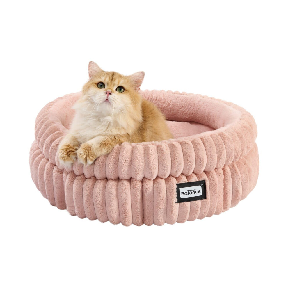 BALANCE Cat Bed Kitten Bed Washable Round Cat Beds for Indoor Cats Super Soft Plush Faux Fur Pet Bed for Puppy and Kitten with Anti-Slip Bottom