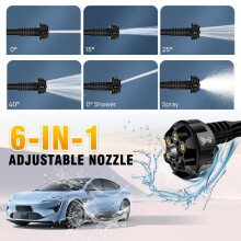 (Pressure washer with 1 battery/Black) Portable Cordless High-Pressure Washer,21V 45 Bar/652 PSI Cordless Pressure Washer with3.0AhBattery,6-in-1Adjustable Spray Nozzle,5mHose Connector