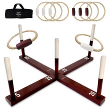Giochi SWOOC - Rustic Ring Toss Game (All Weather) - Easy Setup e Giochi extra inclusi - Game di lancio ad anello per adulti - Giochi all'aperto per