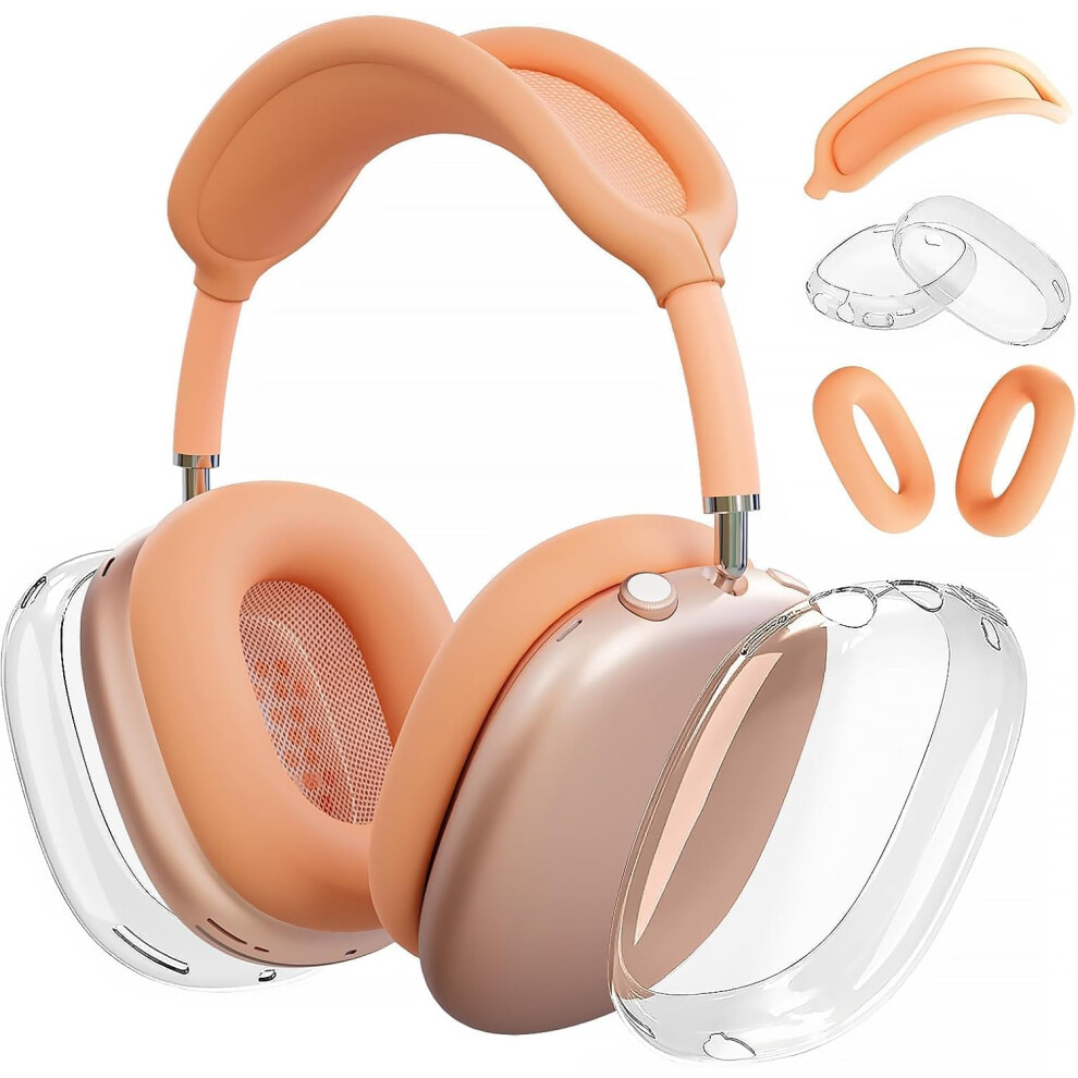 (A3-Orange) Woyinger Silicone Case for AirPods Max (2024/2020),Clear Soft TPU Ear Cups Cover,Ear Pad Cover,Headband Cover for AirPods Max(USB-C/Lightn