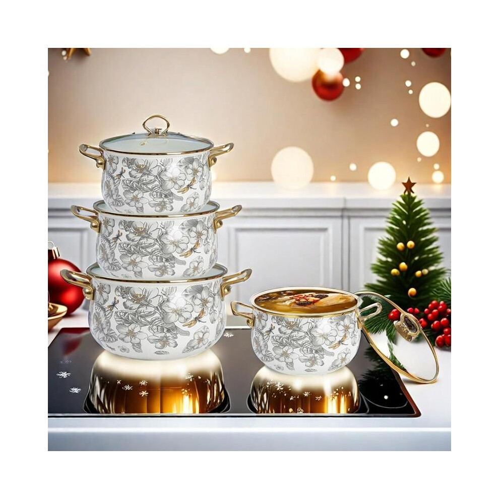 (Multicolor3, 18cm) Flower Pattern Enamel Soup Pot with Lid & Handle, 1 Count Large Capacity Cooking Pot, Kitchen Cookware for Stewing Vegetables and-image-OPC-PHFMR72-NEW