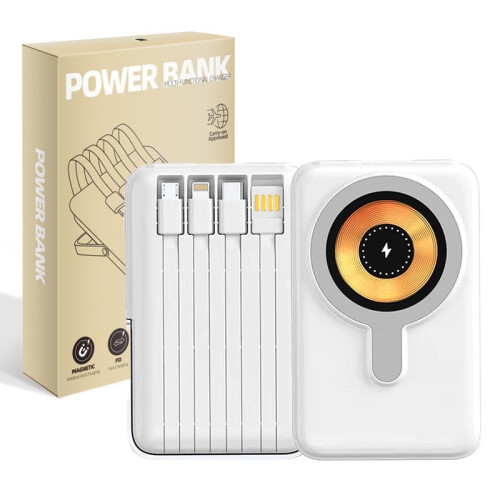 (White) Magnetic Wireless Power Bank 10000mAh Magnetic wireless charging Powerbank Fast Chargrs Phone External Battery Accessories Charging Mobile Charger