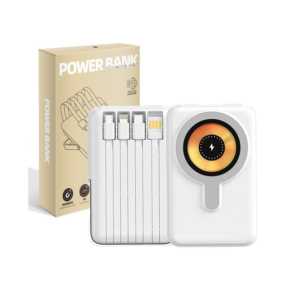 (White) Magnetic Wireless Power Bank 10000mAh Magnetic wireless charging Powerbank Fast Chargrs Phone External Battery Accessories Charging Mobile Charger