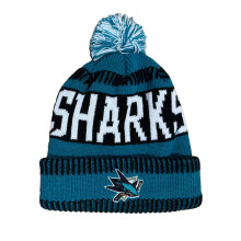 Outerstuff NHL Kids Youth 8-20 One Size Team Farve Primr Logo Sports Tech Strik Cold Weather Hockey Pom Beanie Hat - San Jose Sharks - Blgrn