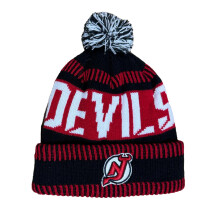Outerstuff NHL Kids Youth 8-20 One Size Team Farve Primr Logo Sports Tech Strik Cold Weather Hockey Pom Beanie Hat - New Jersey Devils - Rd