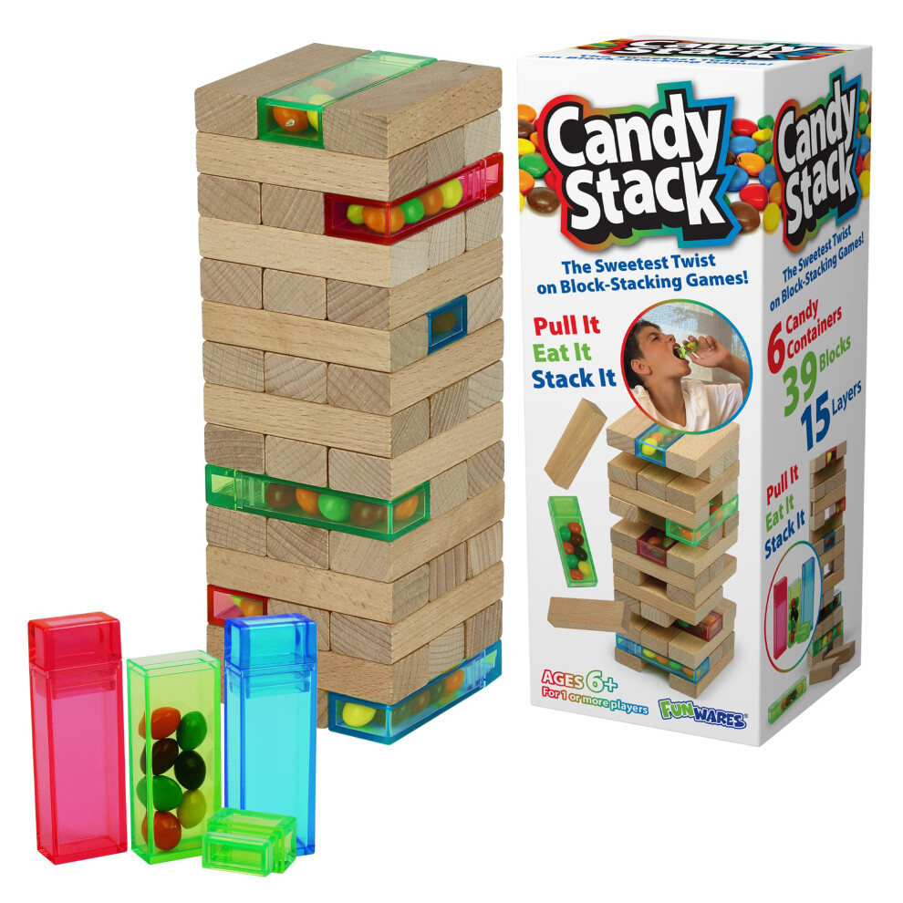 Funwares Wooden Blocks Stacking Game  Tumbling Tower and Balance Game  Family & Party Fun  Game for Kids and Adults  Ages 6+  Candy Stack - Add a Cand-image-OPC-PHFMSVJ-NEW