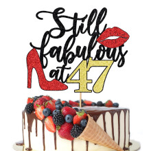 Crseniny Still Fabulous at 47 Cake Topper Happy 47th Birthday Cake Topper Queen H?je h?le Store R?de l?ber Cake Topper Kvinder 47 ?rs f?dselsdags