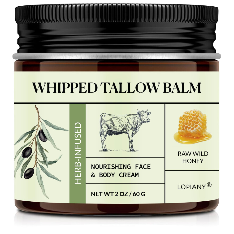 Lopiany Cream Beef Tallow For Skin Beef Tallow And Honey Balm All-Natural Moisturizer Nourishes And Hydrates The Skin Face Body Grass Fed Whipped Tallow