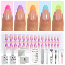 SXC Cosmetics X-Pro Tips French Tip Press On Neils - Bright Pastel Glow in the Dark Series (GLOW115KIT-M Almond)