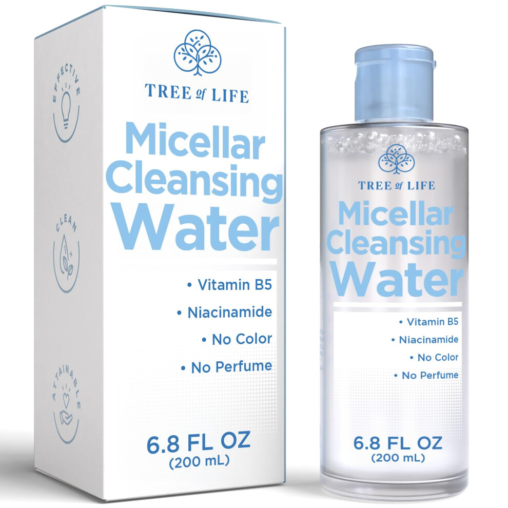 Tree Of Life Beauty Micellar Cleansing Water (6.8Fl Oz) - Micellar Water Makeup Remover With Niacinamide Vitamin B5 Glycerin - Eye Makeup Remover Li