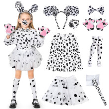 COSPELEY 101 Traje Dlmata para Crianas Meninas Camisa Roupa Orelhas Tiara Meias Acessrios para o 101 Dia de Escola (Meio (8-10 anos))