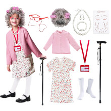 Minggo 17 peas fantasia de velha senhora para crianas 100 dias de escola fantasia de vov peruca para meninas fantasia de vov de Halloween (ro