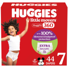 Huggies Size 7 Baby Diapers Little Movers HuggFit 360 Baby Diapers with 360 Waistband Size 7 (41+ lbs) 44 Count Packaging May Vary