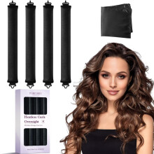 Heatless Curls Overnight Hair Curlers - 4 Pcs No-Heat Curling Rod to Sleep In Velvet Hair Rollers with Satin Wrap