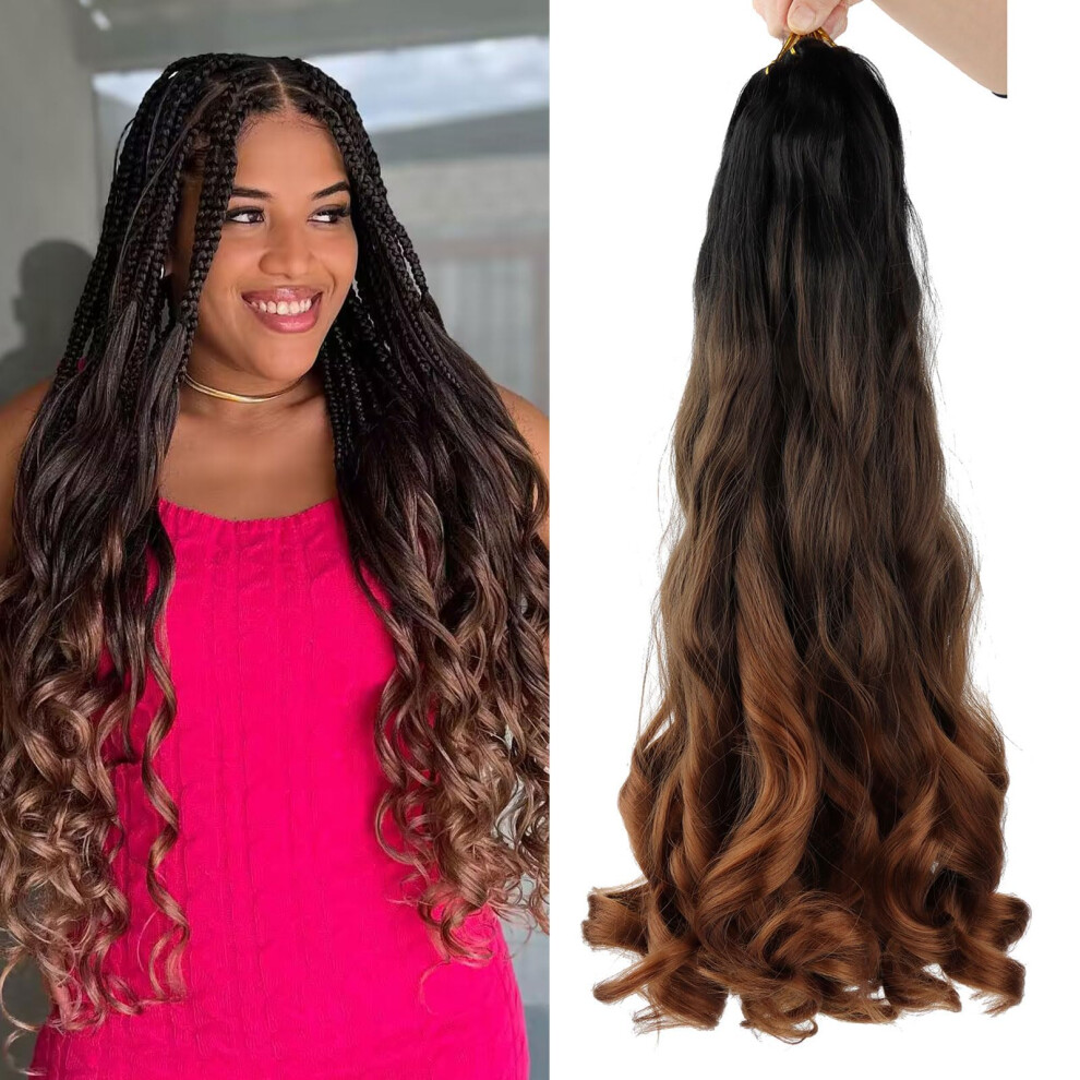 Lmzim French Curly Braiding Hair 24Inch Loose Wavy 8 Packs Pre Stretched Bouncy Braiding Hair Synthetic French Curl Crochet Hair Extension For Black Women C