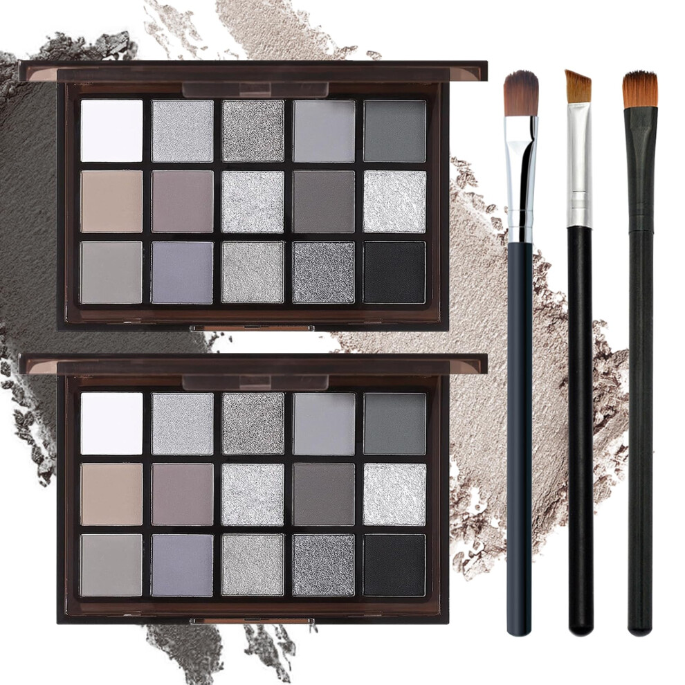 Black Grey Smoky Eyeshadow Palette 15 Colors Matte Shimmer Pigmented Eye Shadow Makeup Palette Set with 3 Eyeshadow Brushes Glitter Eyeshadow Makeup P-image-OPC-PHFMWZB-NEW
