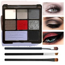 Schwarzgraue, rauchige Lidschatten-Palette, 15 Farben, matt schimmernd, pigmentiertes Lidschatten-Make-up-Paletten-Set mit 3 Lidschatten-Pinseln, gli