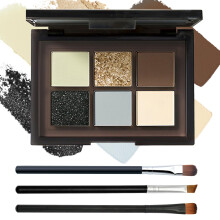 Schwarzgraue, rauchige Lidschatten-Palette, 15 Farben, matt schimmernd, pigmentiertes Lidschatten-Make-up-Paletten-Set mit 3 Lidschatten-Pinseln, gli