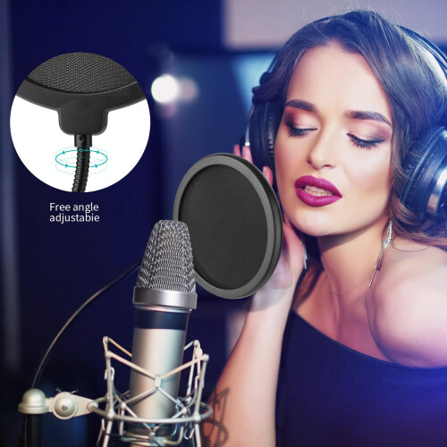 Professional Microphone Pop Filter Shield Mic Wind Mask Shield Screen with Blue Yeti and Any Other Microphone  Dual Layered Wind Pop Screen With 1