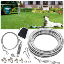 100ft Dog Tie Out Aerial Run Trolley System - Heavy Duty Dog Aerial Run Cable with 10ft Pulley Runner Line Holds 75Lbs of Dogs for Yard Camping Outdoo