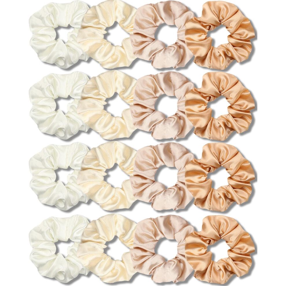 Ivaryss Satin Scrunchies For Women Soft Than Silk For Hair Fashion Ties And Bands For Thin | Thick Hair Styling 16 Pack (Champagne)