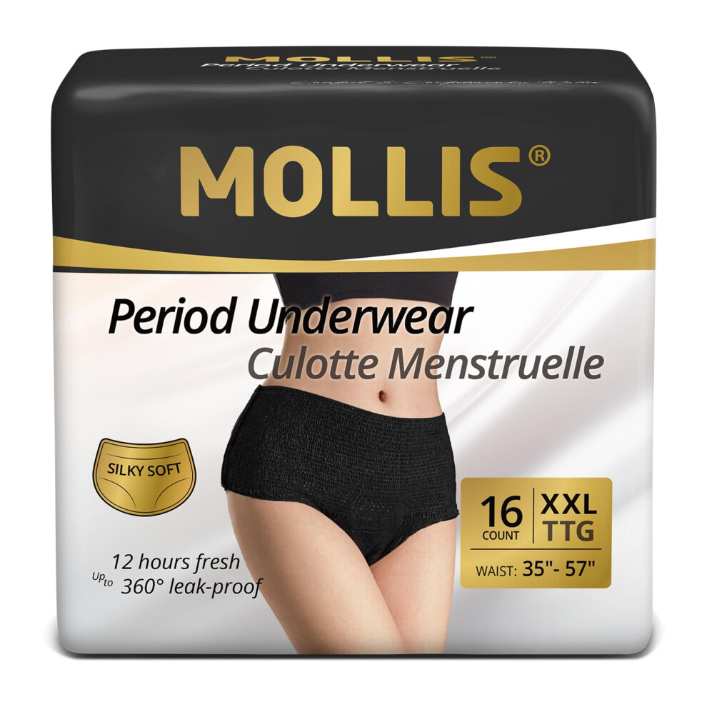 Mollis Black Disposable Period Underwear For Women Postpartum Panties Maternity Knickers Heavy Flow Leak Proof (Xx-Large Count 16)