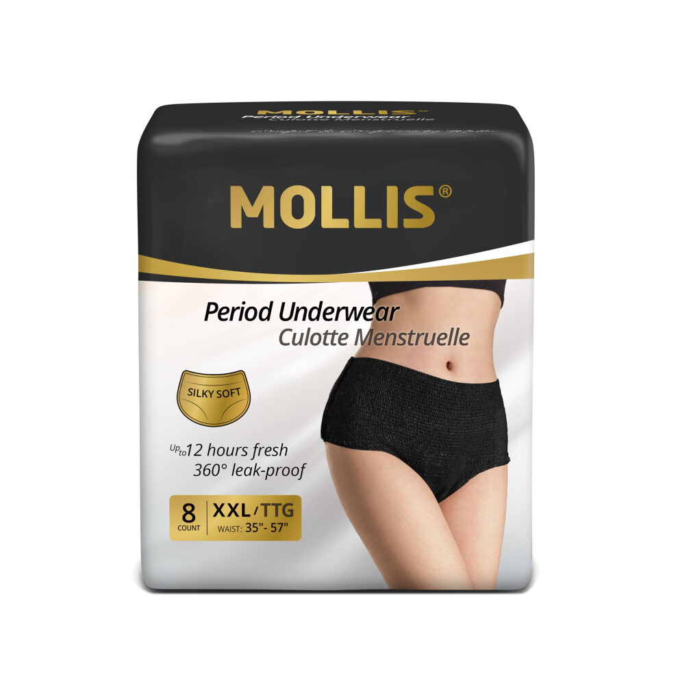 Mollis Black Disposable Period Underwear For Women Postpartum Panties Maternity Knickers Heavy Flow Leak Proof (Xx-Large Count 8)