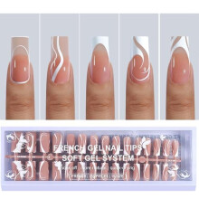 150 stk. Firkantet tryk p? negle til kvinder OPKsnegle 5 stil lange franske spidser Pre-designede Swirl franske spids negle Akryl Gel negle spids