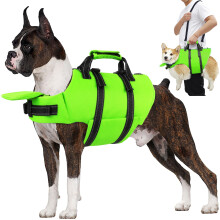 Colete salva-vidas para ces Petglad com trela de 4 ps Colete salva-vidas reflexivo para animais de estimao com zper e ala para natao em b