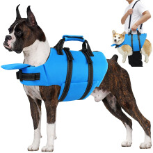 Colete salva-vidas para ces Petglad com trela de 4 ps Colete salva-vidas reflexivo para animais de estimao com zper e ala para natao em b