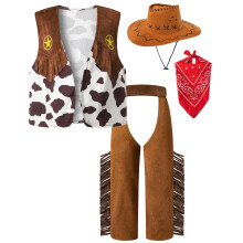 IWALUE B?rn Drenge Cowboy Kostume Dress Up Halloween Party Cosplay med Bandana Cowboy Hat (Hvid 5-6 ?r)