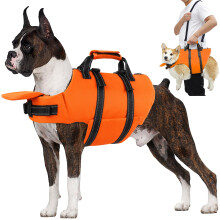 Colete salva-vidas para ces Petglad com trela de 4 ps Colete salva-vidas reflexivo para animais de estimao com zper e ala para natao em b