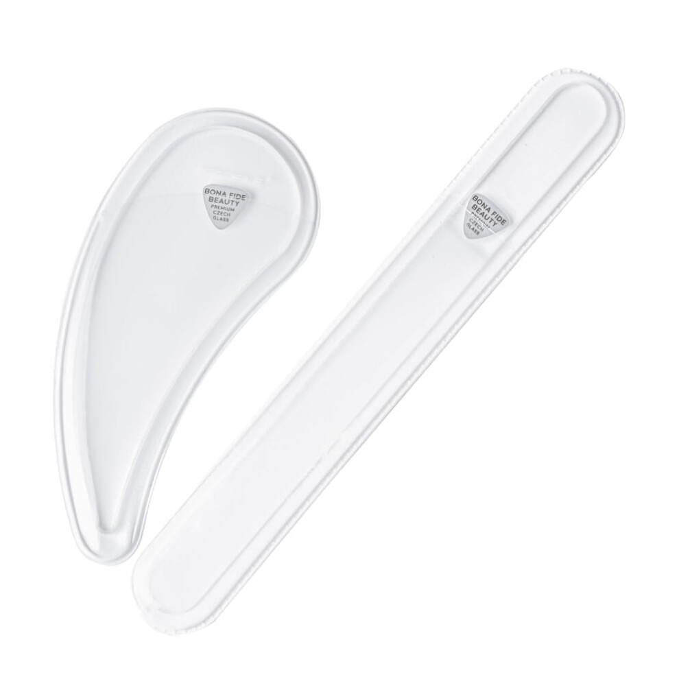 Bona Fide Beauty Ergo Czech Glass Nail File Set - Ergo File Manicure Tools (Clear). Curved Nail Tool For Natural Nails