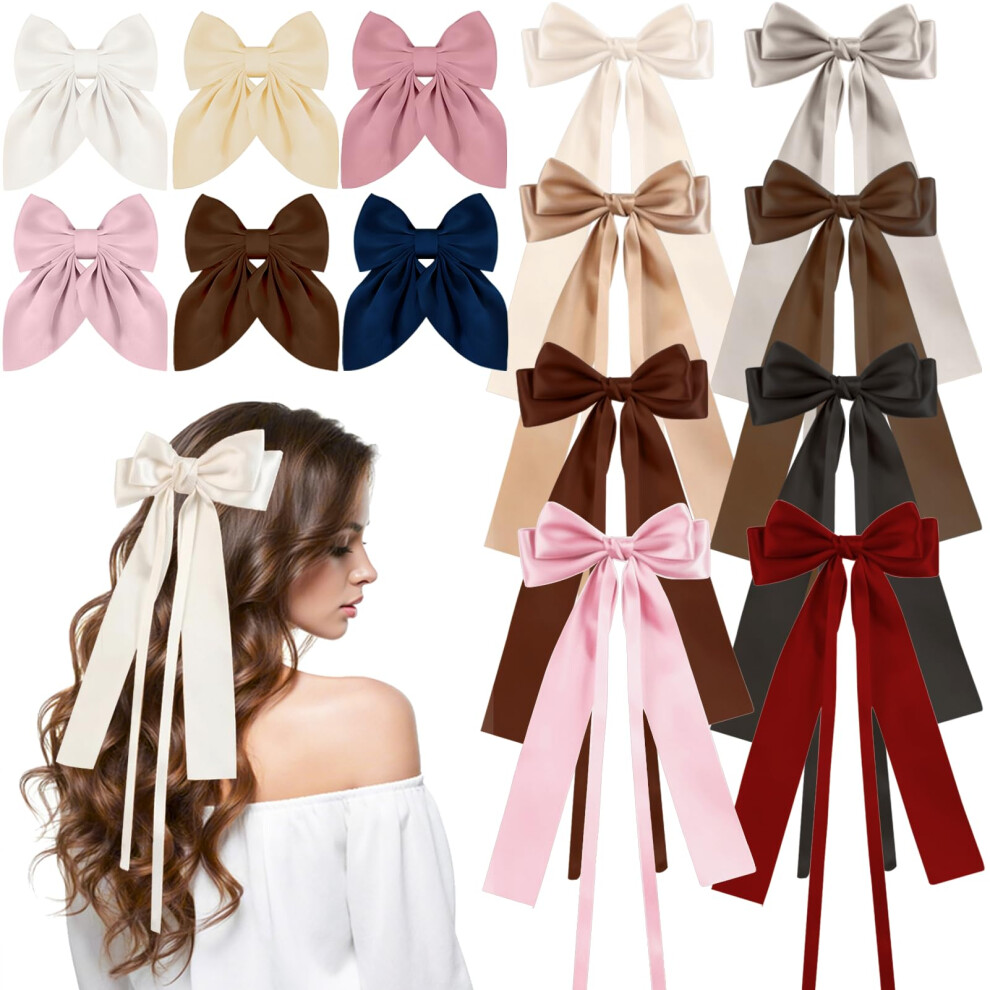 Joachio Brown 14 Pcs Hair Bows For Women Bow Hair Clips With Long Tail Coquette Bows Hair Ribbons Big Hair Bow Hair Accessories For Women (Trendy )