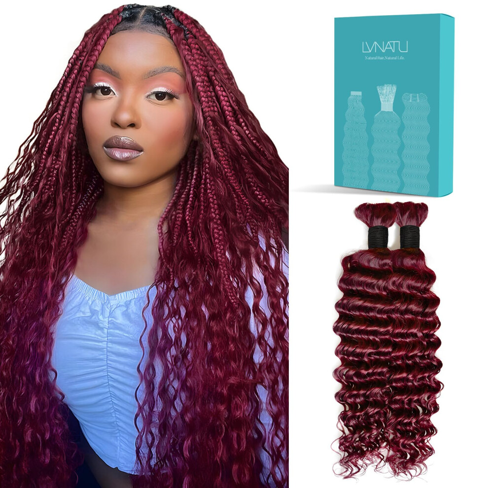 Lvnatu Burgundy Human Braiding Hair 99J For Stylists/Hairdresser Boho Braids Bohemian Knotless Wet And Wavy Deep Wave 2 Bundles 100G 22 Inch Easy To I