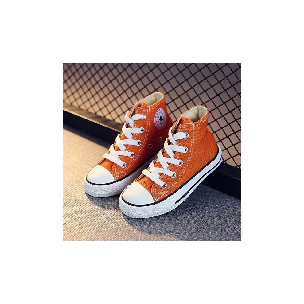 (Orange, UK 3 =EU 36) Kids Boys Girls High Top Canvas Shoes Trainers Sneakers