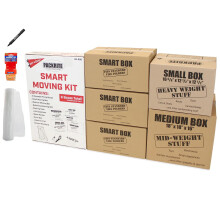 Kit de mudanza de PackRite College con cajas en movimiento de la cinta de embalaje.